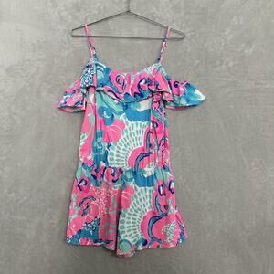 Lilly Pulitzer Romper Womens Size Medium Colorful Cold Shoulder Resort Vacation
